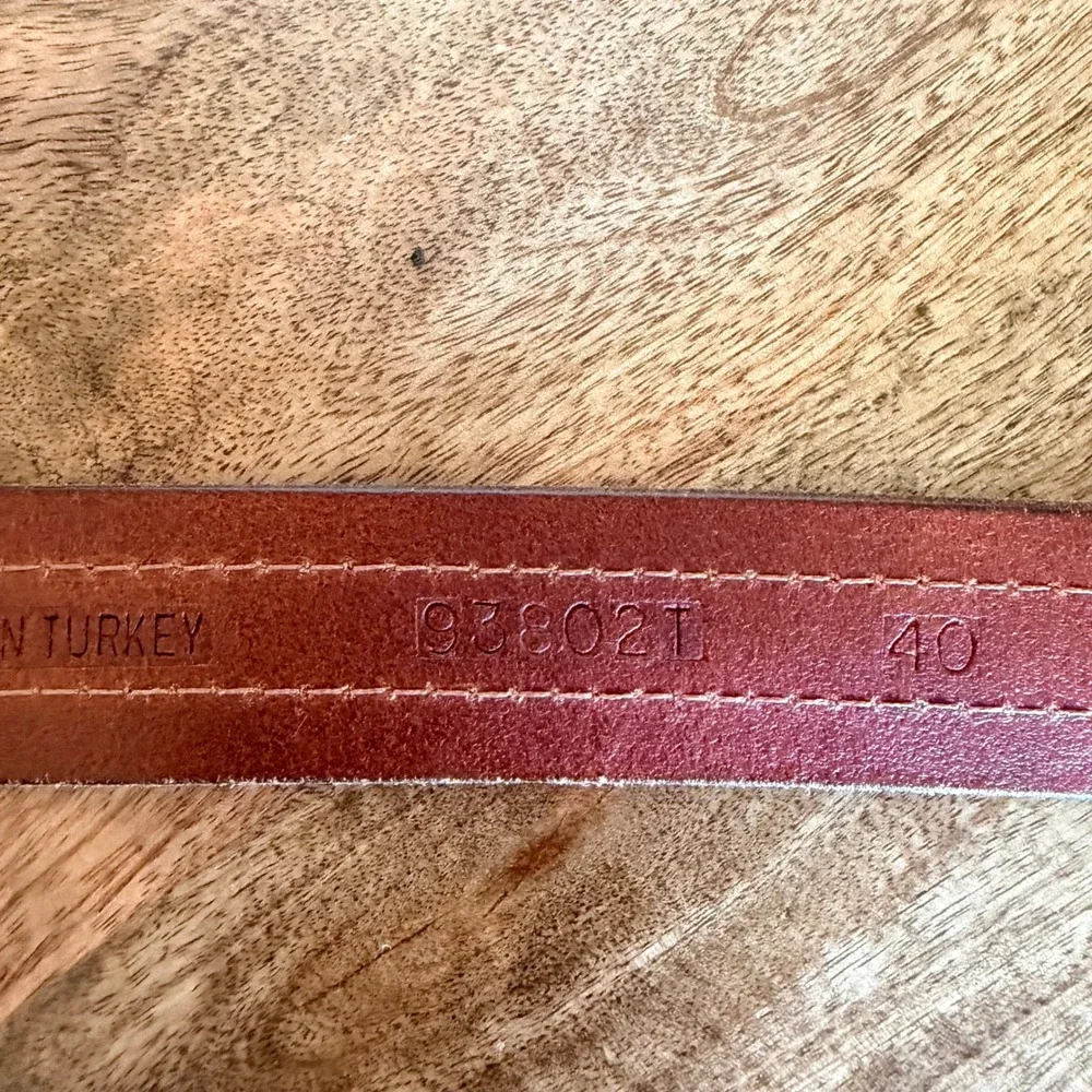 Leather Nautical Inlay Flag Belt Mens 40 Brown Brass Buckle Preppy Coastal Style